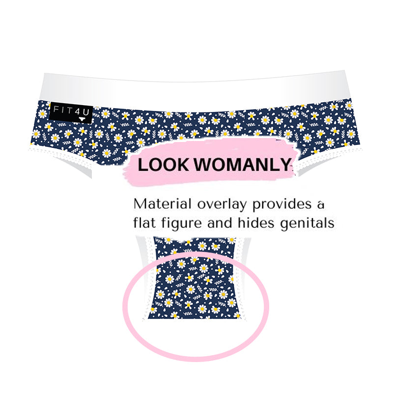 trans underwear for woman that provides a flat figure and hides genitals (penis) so the male to female panty is efficient